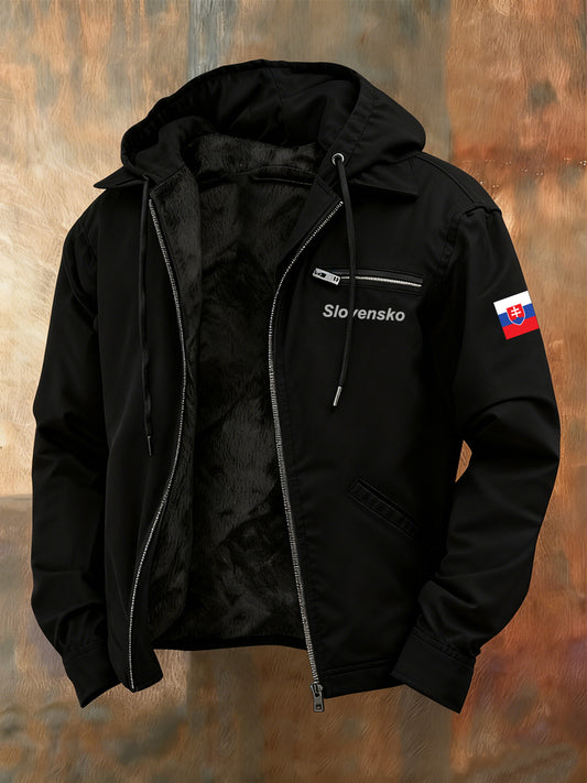 Pánské vintage tištěné casual kapucna tlustá bunda