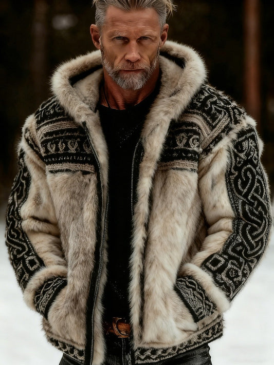 Pánské vintage vikingské keltské uzel flanel zips s kapucinou bunda