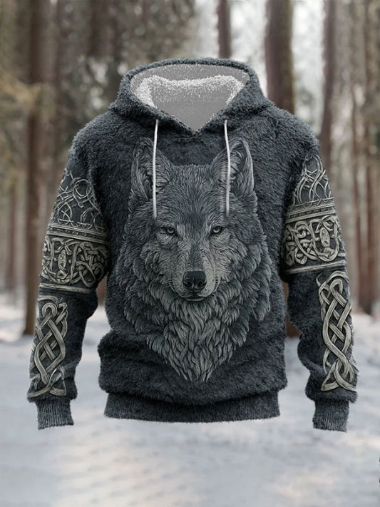 Pánské vikingský styl vlk totem keltský uzel výšivky flanel mikina mikina