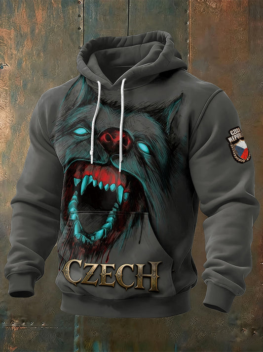 Pánské české módy vytištěné šedá mikina s kapucnou