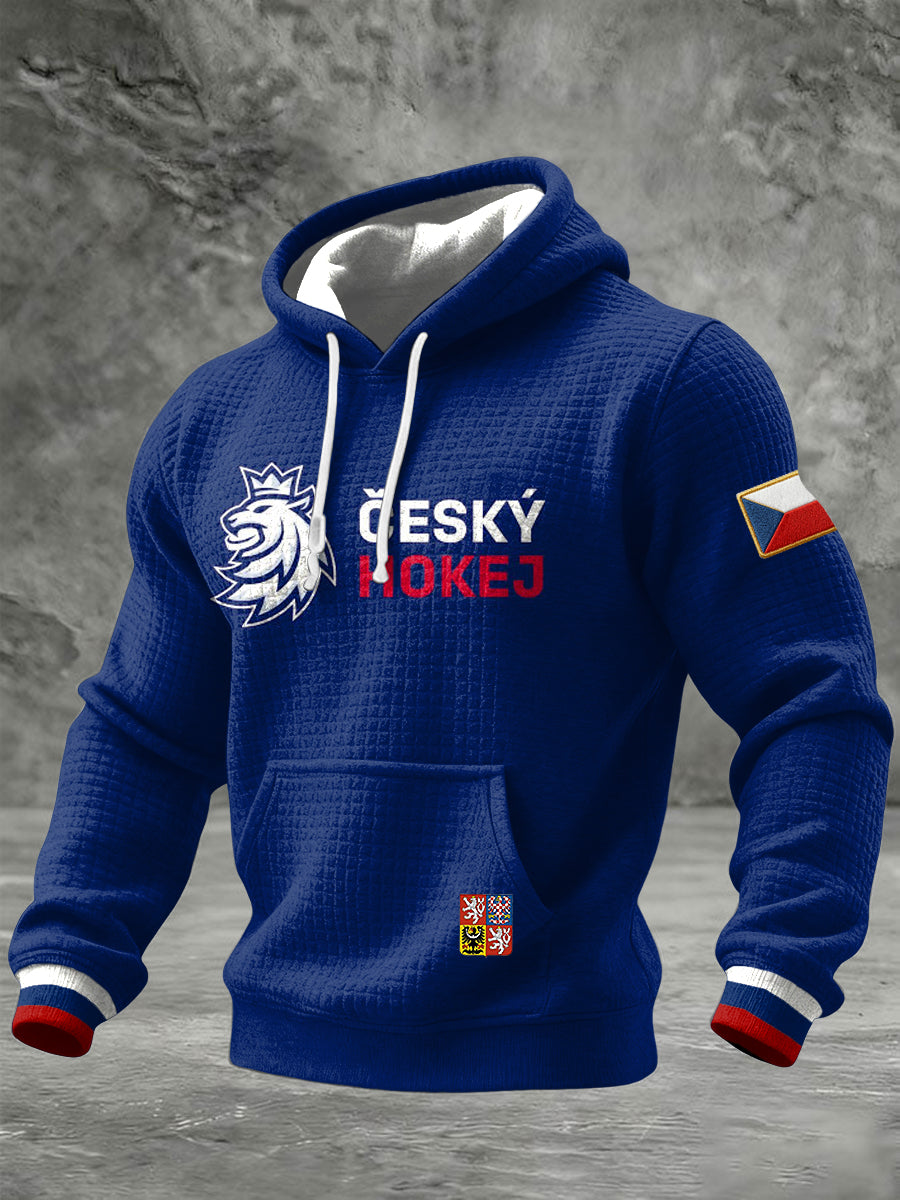 Retro czech ice hockey flag casual waffle hoodie