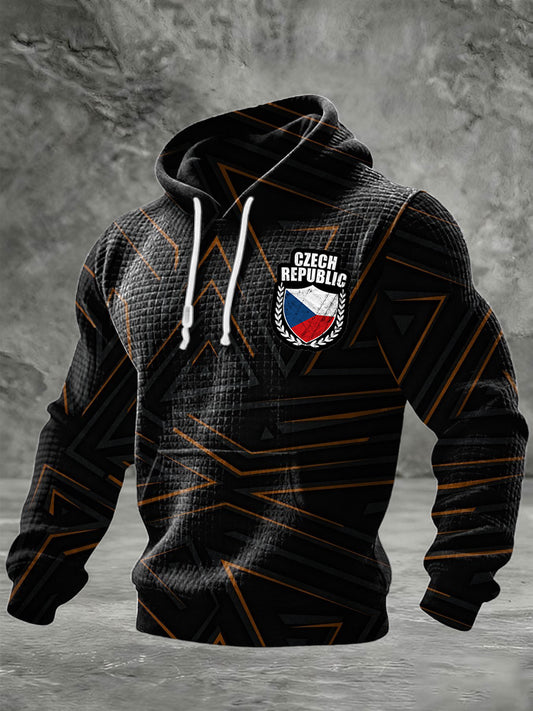 Men edgy black & orange česká republika crest print hoodie