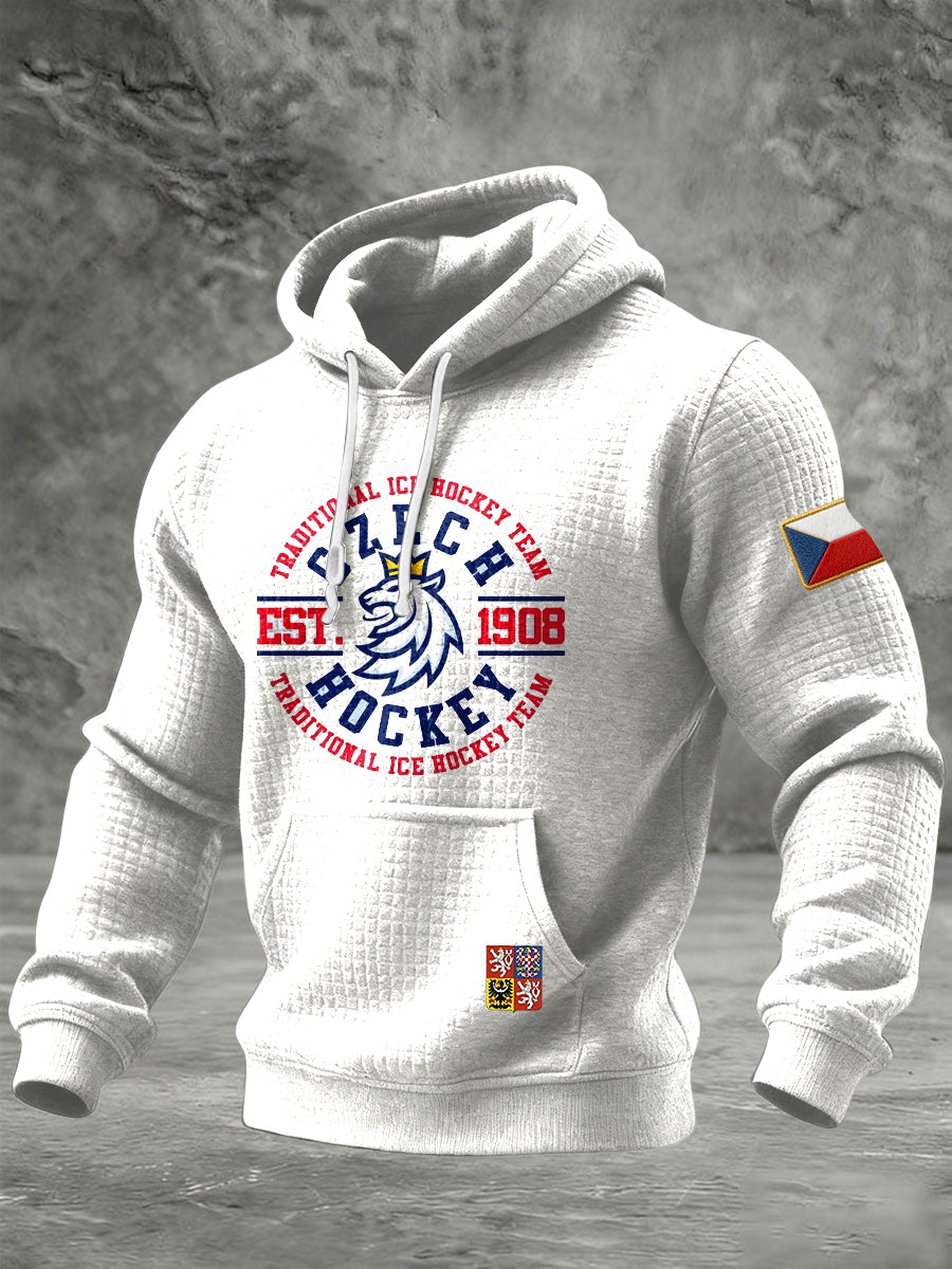 Retro czech ice hockey team casual waffle hoodie