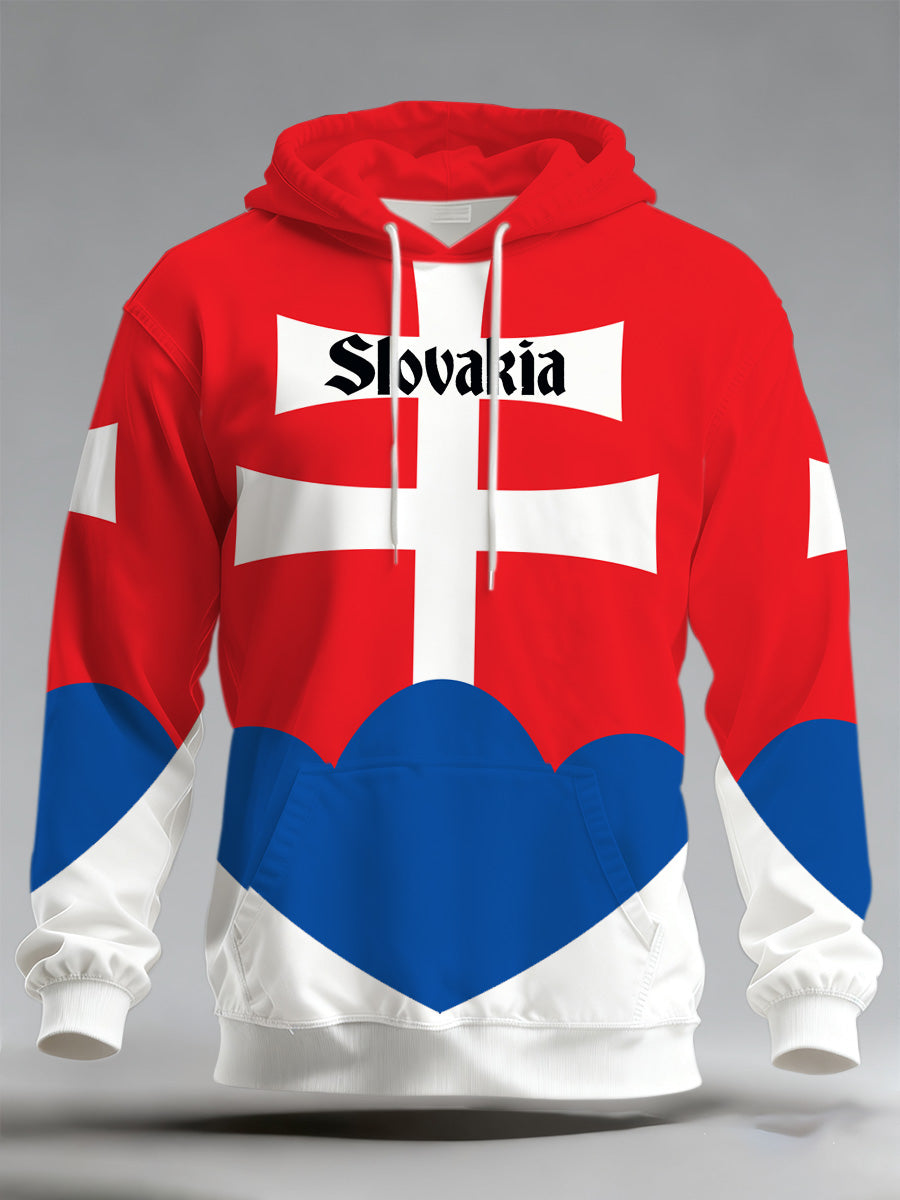Pánské slovenské tisk mikina s kapucinou s dlouhým rukávem