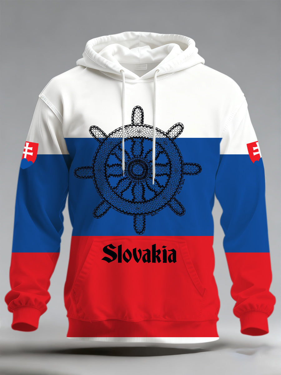 Pánské slovenské tisk mikina s kapucinou s dlouhým rukávem