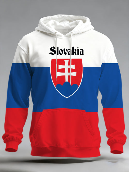 Pánské slovenské tisk mikina s kapucinou s dlouhým rukávem