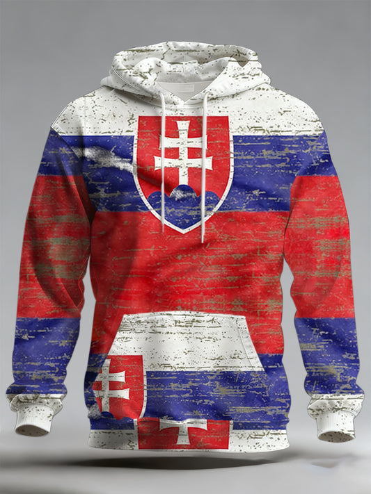 Pánské slovenské tisk mikina s kapucinou s dlouhým rukávem