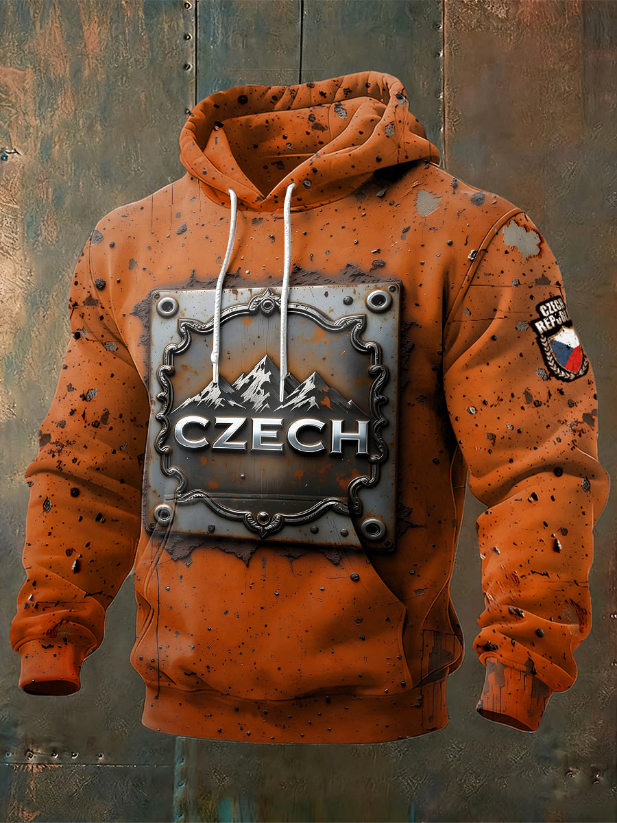 Pánské oranžová vintage mikina s kapucnou