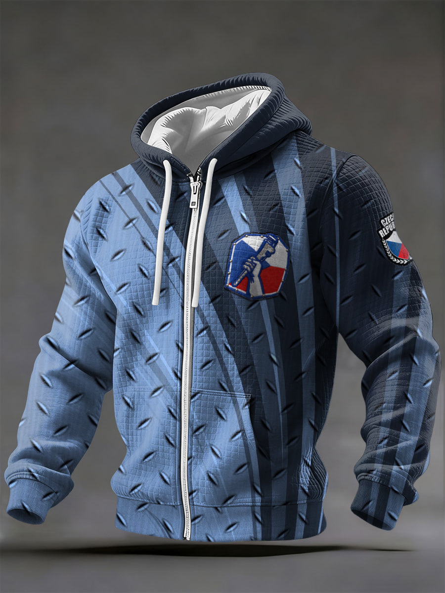 Pánské české vlajky tisk modrá zip bunda