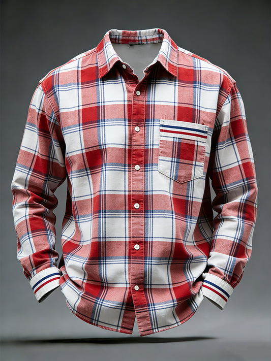 Retro czech plaid patchwork classic shirt
