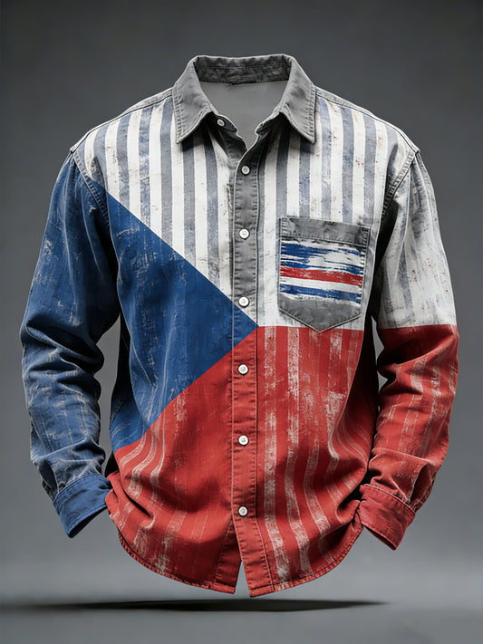 Retro česká vlajka abstraktní pruh patchwork košile