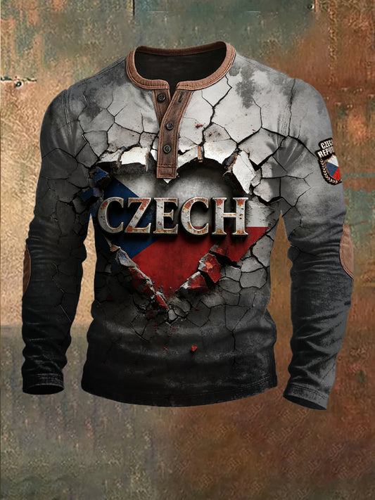 Pánské české vlajky textový tisk patchwork sweatshirt