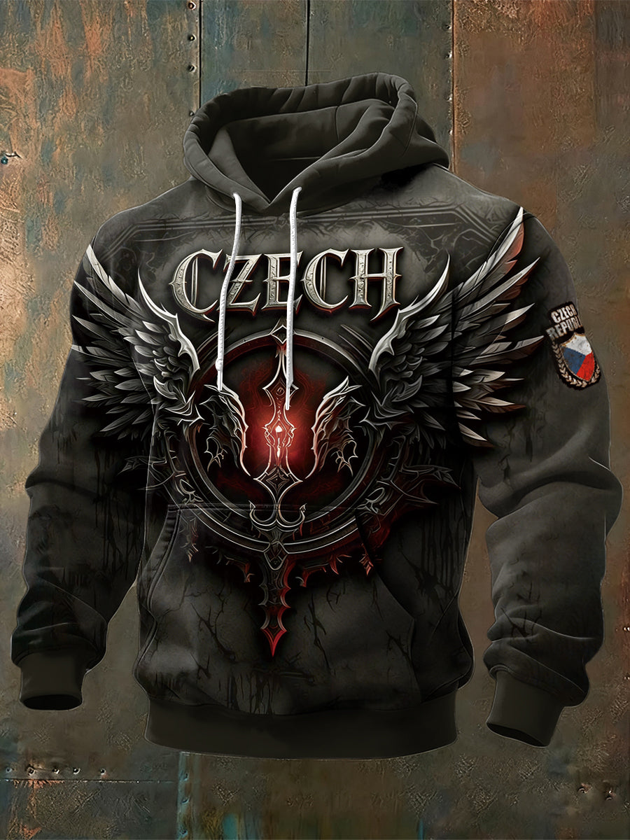 Pánské české křížové křížové křížové tlače vintage mikina s kapucinou