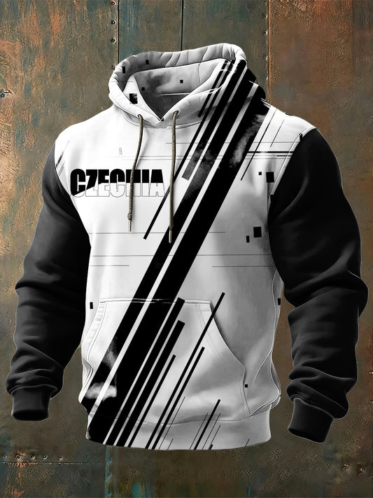 Men black and white geometric czech letter sweatshirt