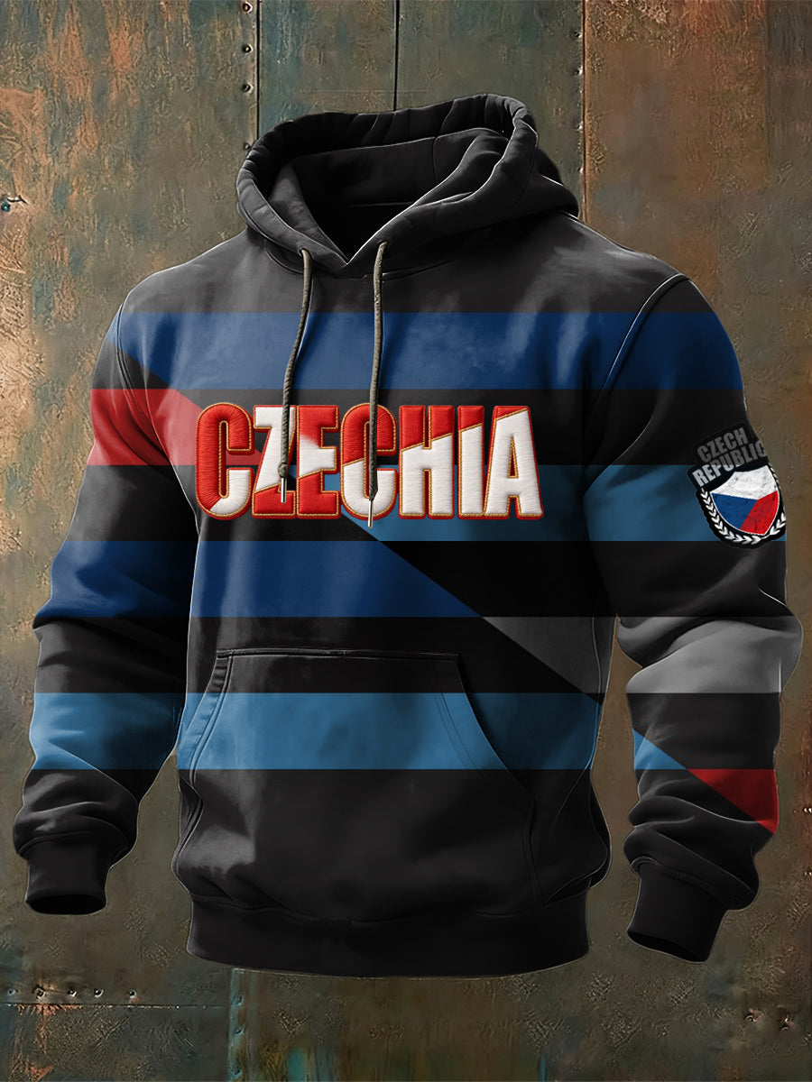 Pánské barevné bloky s písmenem česká téma mikina s kapucinou
