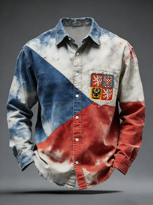 Retro czech flag emblem tiedye casual shirt