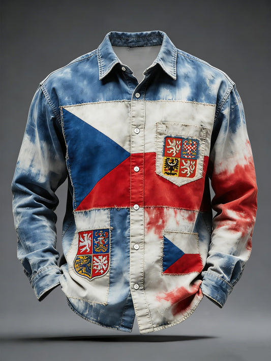 Retro česká vlajka patch casual košile