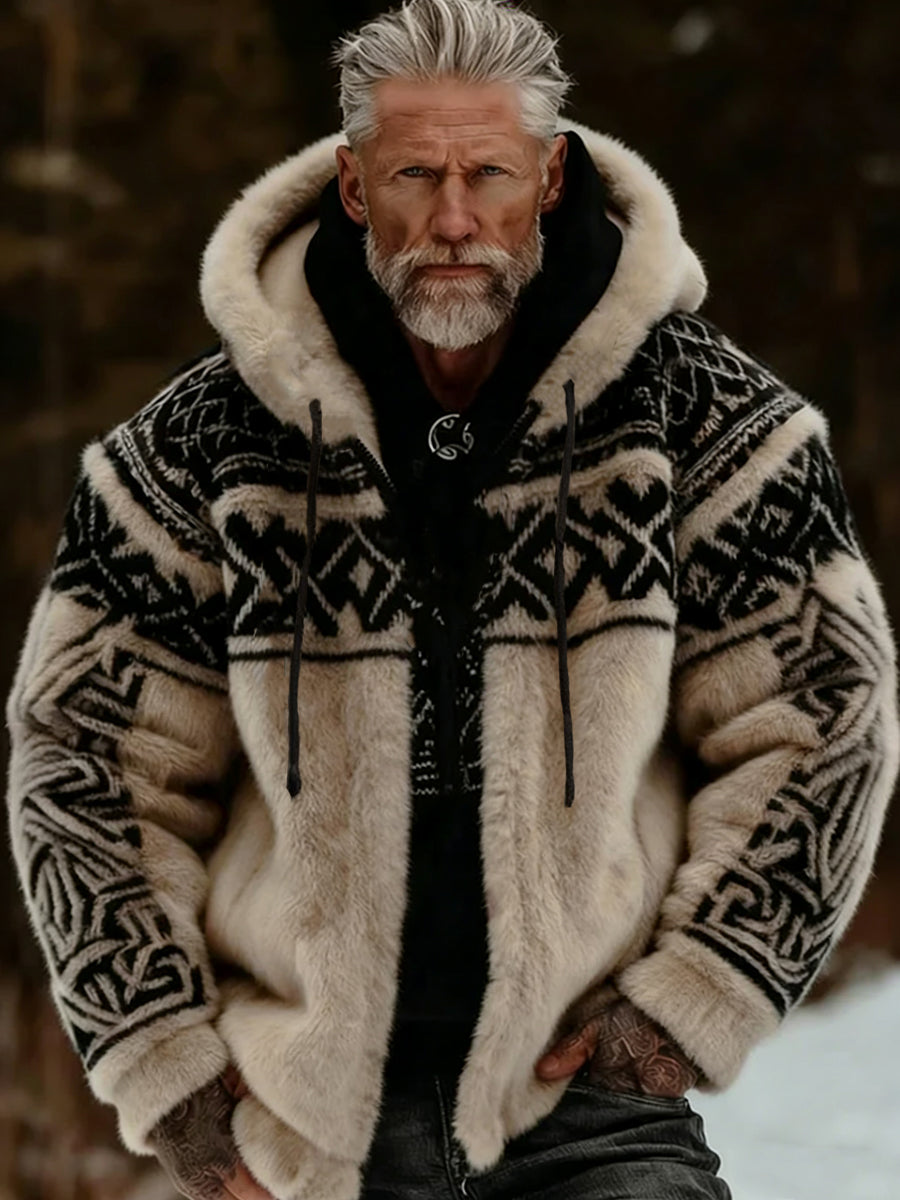 Pánské vikingské keltské umění plísňové útulné teplé kabát s kapucinou