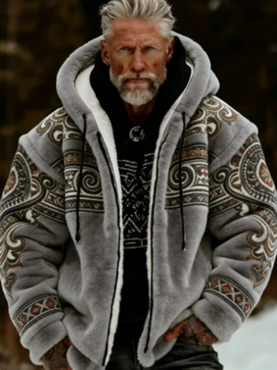 Pánské vikingské keltské umění plísňové útulné teplé kabát s kapucinou