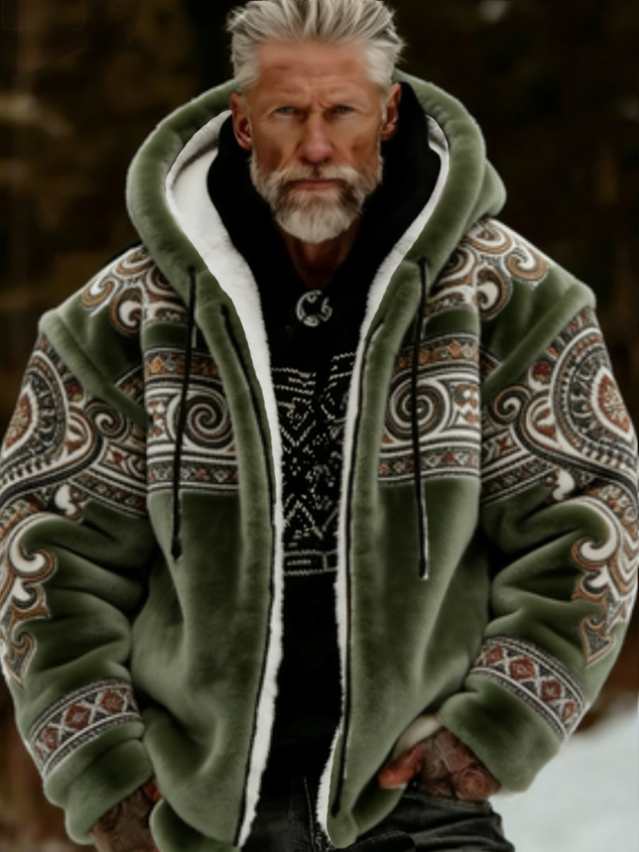 Pánské vikingské keltské umění plísňové útulné teplé kabát s kapucinou