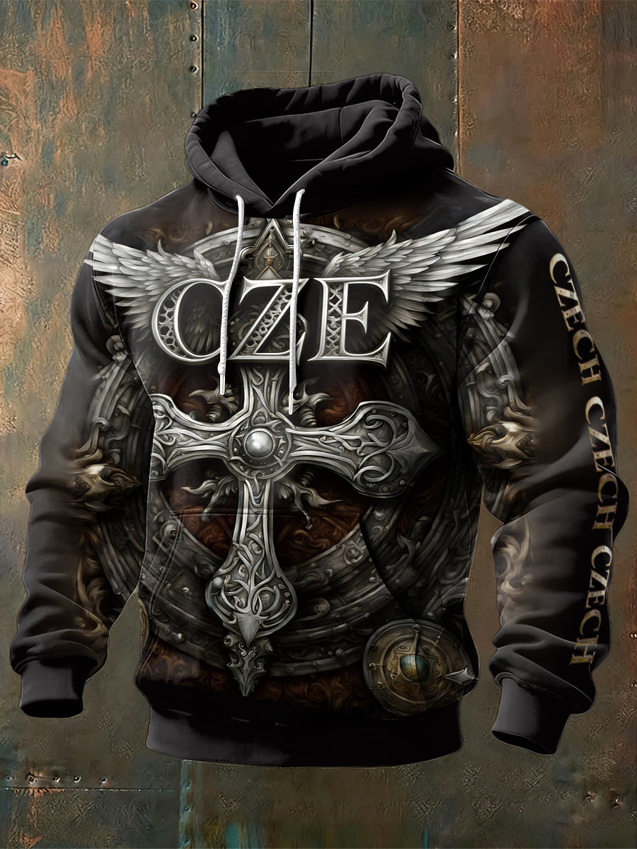 Pánské české kříže cze tisk mikina s kapucinou