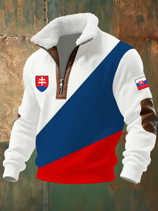 Pánské slovenské vlajky tisk teplá bunda