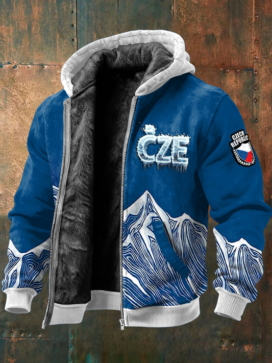 Pánské české cze textové tisk zimní fleecelemované bundy