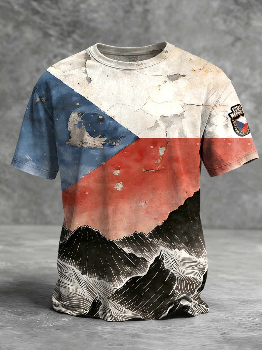 Pánské české vlajky vytisknout vintage tshirt s krátkými rukávy