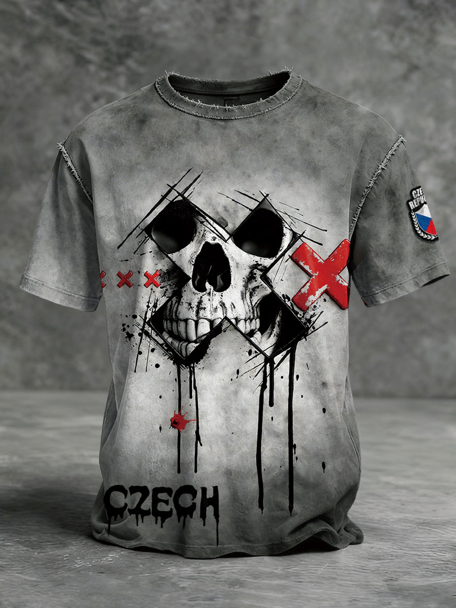 Pánské české šedé lebky vintage tshirt