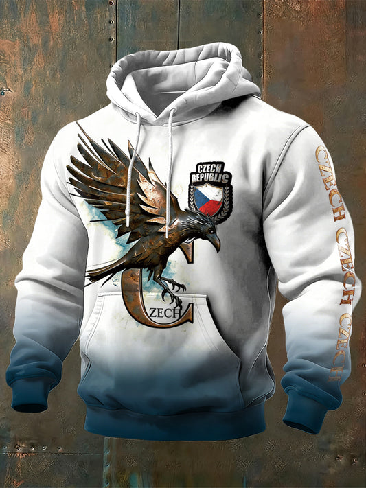 Pánské české vlajky text design tištěné gradient s kapucnou mikina