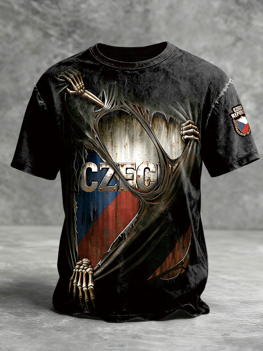 Pánské české gotické tisk černá vintage krátké rukávy tshirt