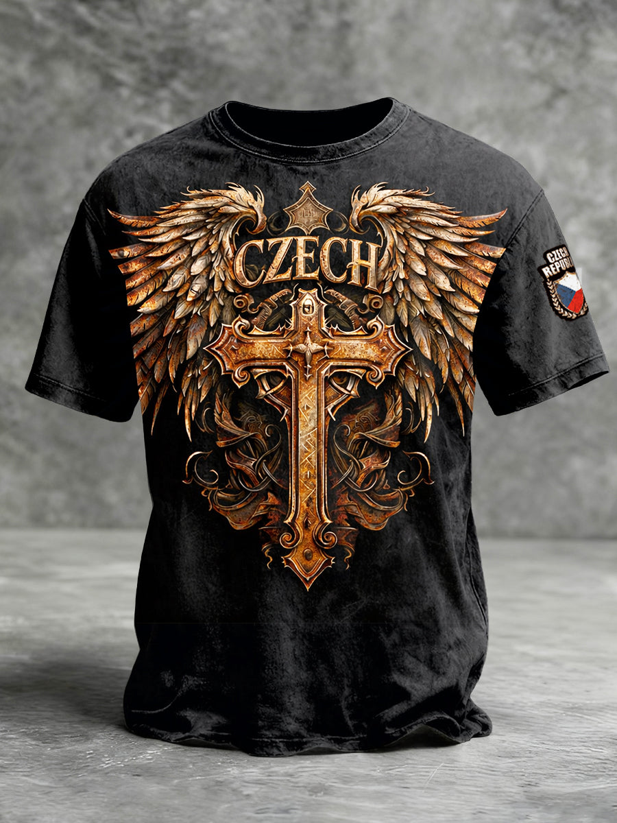 Pánské křížové křížové křížové tlače české černé tričko