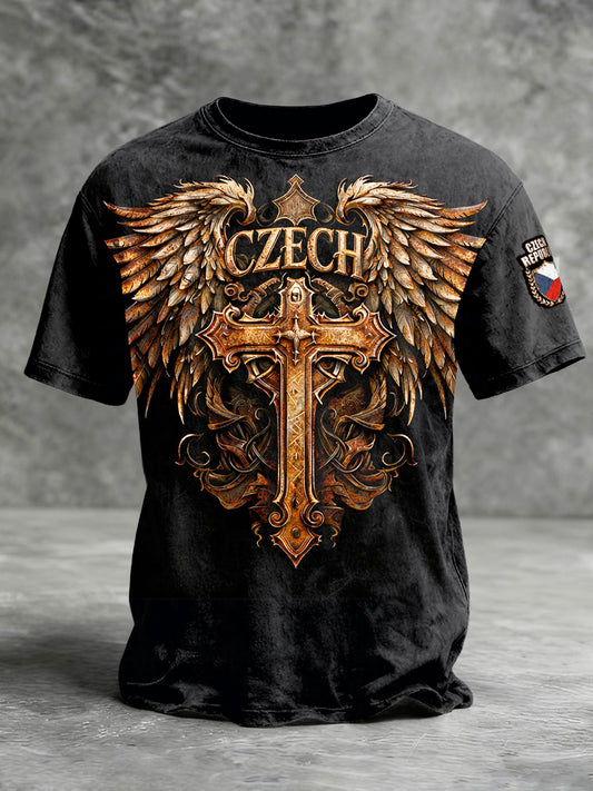 Pánské křížové křížové křížové tlače české černé tričko