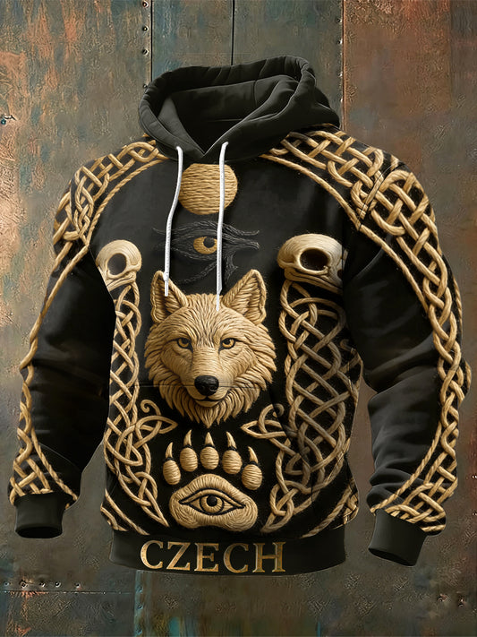 Pánské české vlčí vzor tištěné mikina s kapucnou