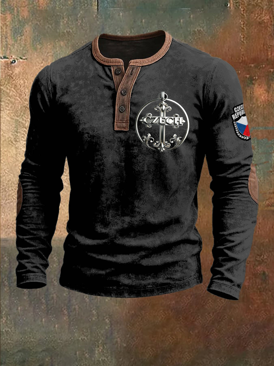 Pánská křížová tisk česká černá mikina s patchworkem