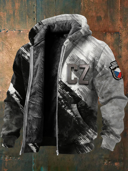 Mens czech cz text print fleecelined jacket