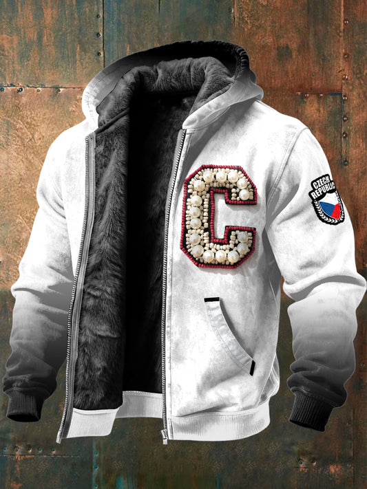 Pánské české počáteční "c" design tisk gradient white fleecelemované bundy
