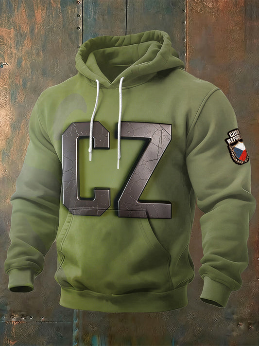Pánské české cz písmeno tisk zelená mikina s kapucnou