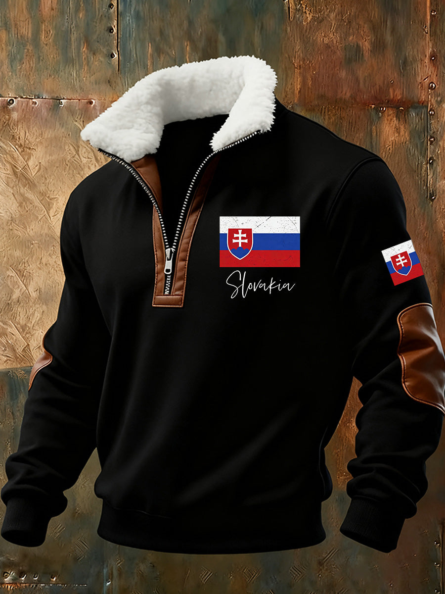 Pánské slovenské vlajky tisk pamětní standup golier termální mikina