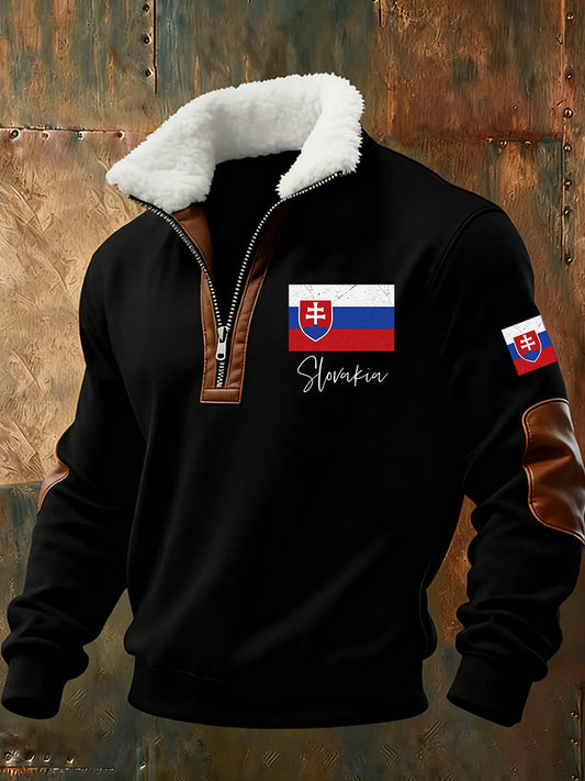 Pánské slovenské vlajky tisk pamětní standup golier termální mikina