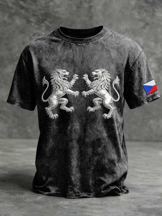 Pánské edgy black czech lion emblem tshirt