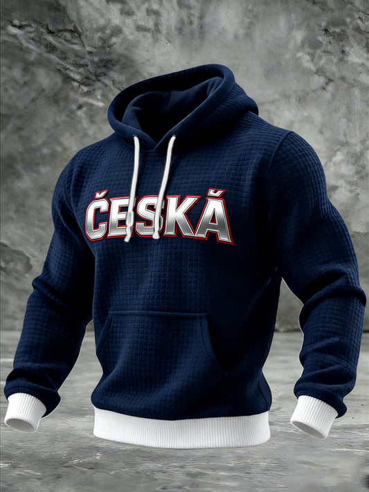 Men sleek navy "česká" chrome accent hoodie