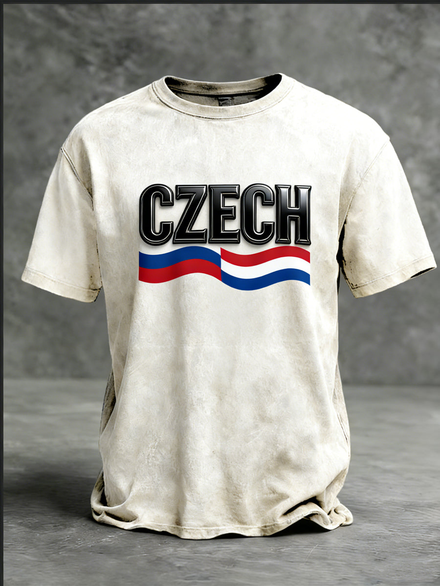 Pánské zmatené béžové "české" vlajky vlny trička