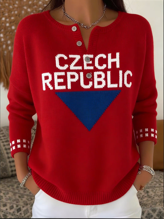 Dámské odvážné červené "česká republika" pletené henley