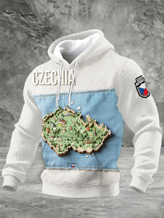 Pánové české mapy patchwork vytisknout zkontrolovat mikina s kapucinou z bavlny