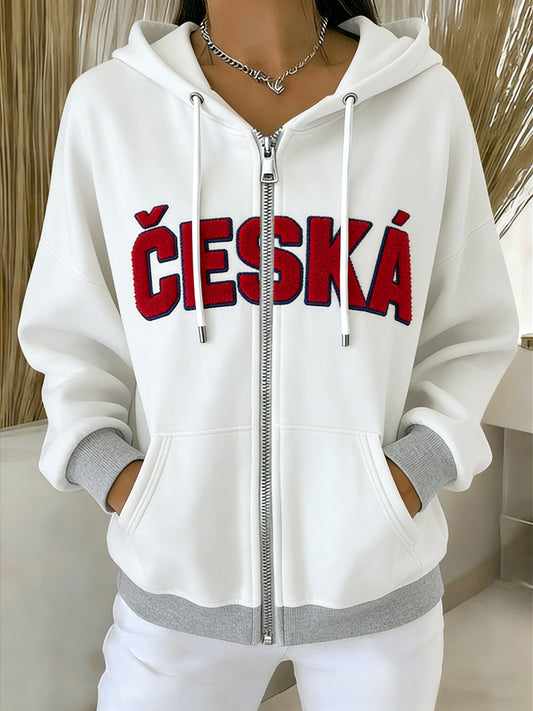 Dámské stylové bílé "česká" fleecezip hoodie