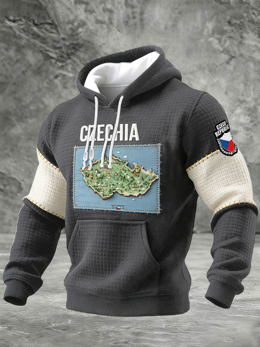 Pánské české patchwork vytisknout prohlídku mikina s kapucinou z bavlny