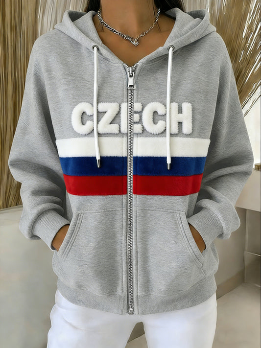 Dámské útulná šedá "česká" vlajka pruhovaná mikina