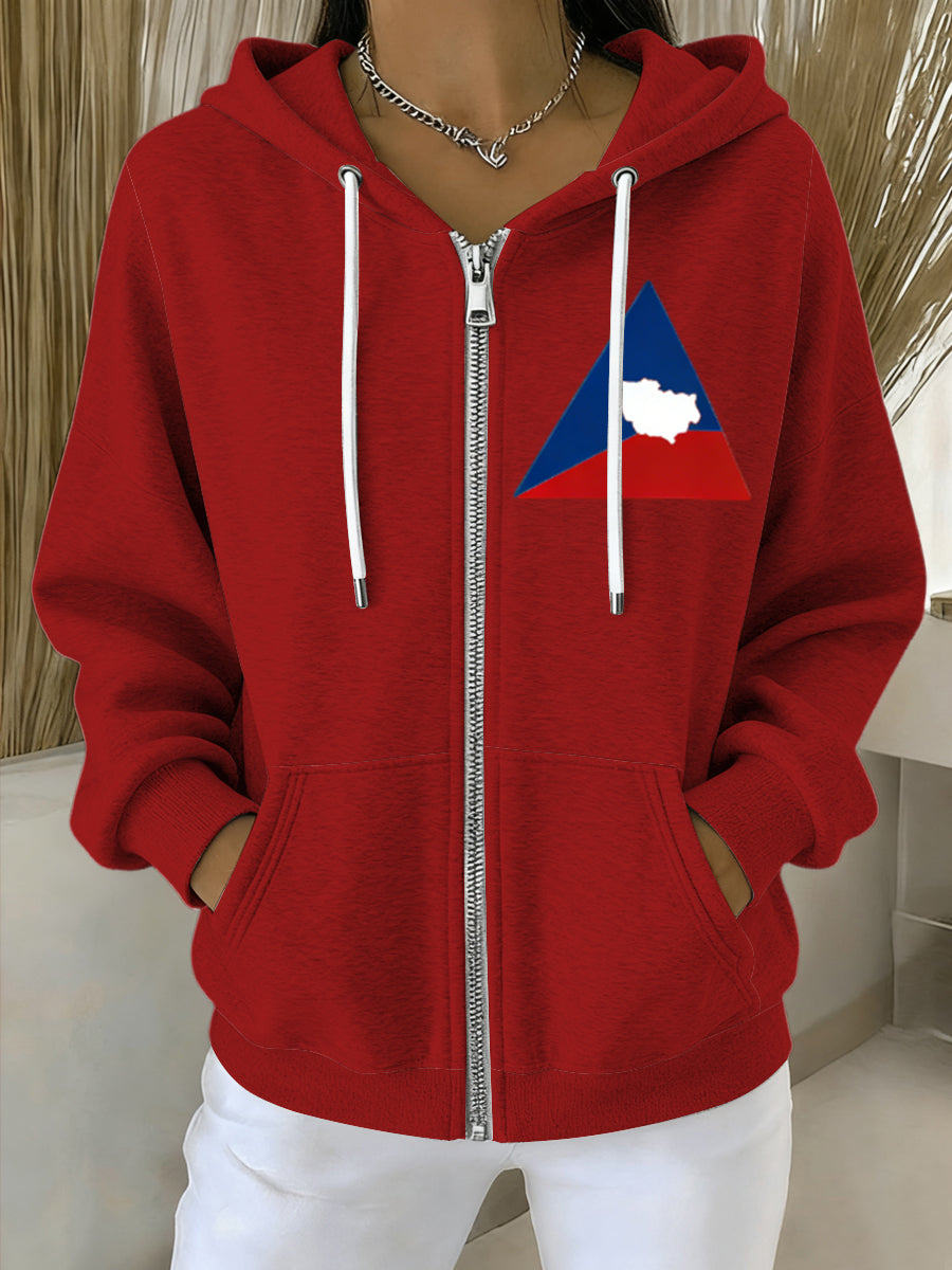 Dámské odvážné červené české mapy emblem zip hoodie