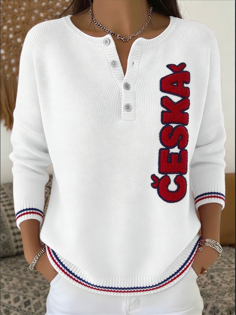 Dámské elegantní bílé "česká" pletené henley top